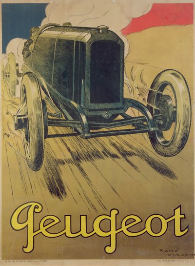 Plakatwerbung für ein Peugeot-Rennwagen, ca. 1918 von Rene Vincent